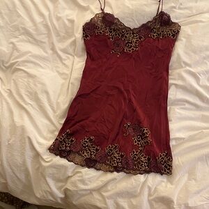Burgundy Silk & Lace Slip